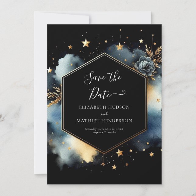 Elegant Whimsical Celestial Wedding Save The Date (Front)