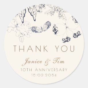 Elegant Whimsical Classic Butterflies Anniversary  Round Sticker