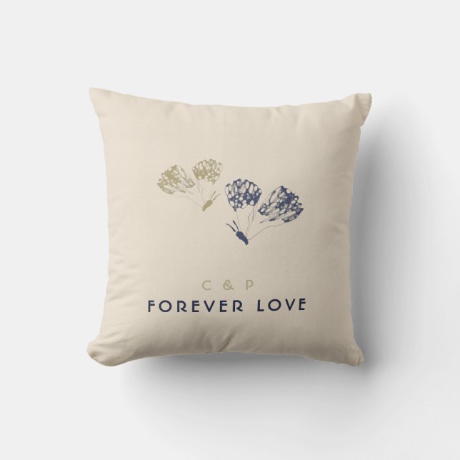 Elegant Whimsical Classy Love Butterflies Monogram Cushion (Front)