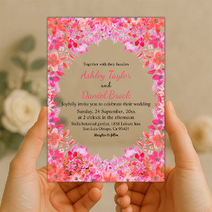 Elegant Whimsical Colourful Roses Floral Wedding Acrylic Invitations