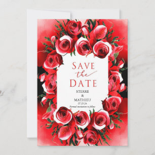 Elegant Whimsical Crimson Red Roses Wedding Save The Date