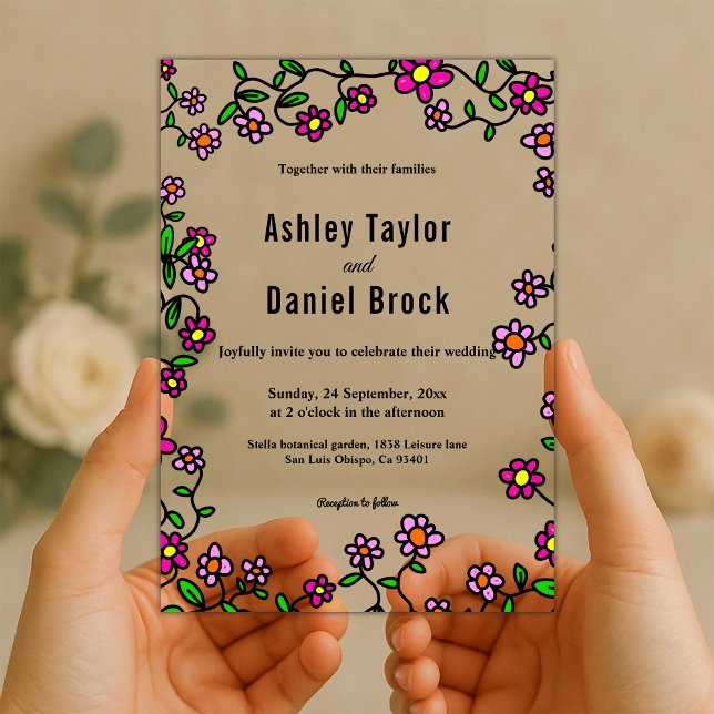 Elegant Whimsical Floral Garden Rustic Wedding Acrylic Invitations (Creator Uploaded)
