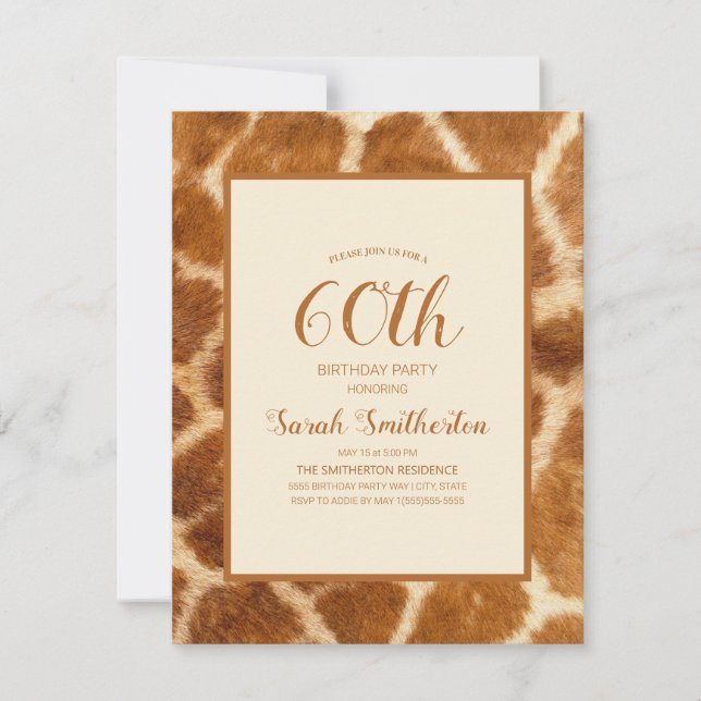 Elegant Whimsical Giraffe Print 60th Birthday Invitation (Front)
