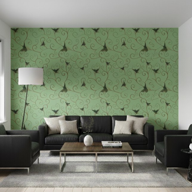 Elegant Whimsical Gold Floral Pattern Mint Green Wallpaper (Creator Uploaded)