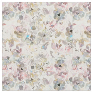 Elegant whimsical grey watercolor roses fabric