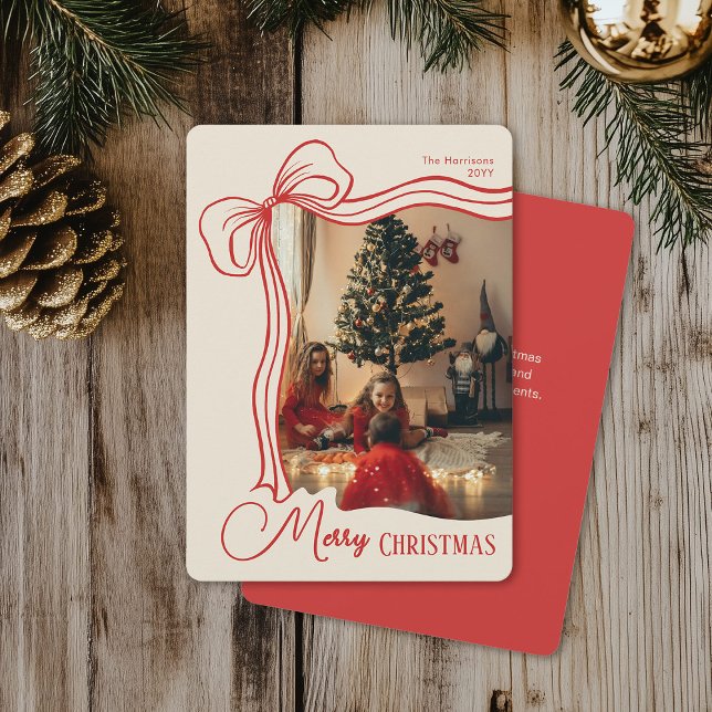 Elegant Whimsical Hand Drawn Red Bow Christmas Holiday Card (Creator Uploaded)