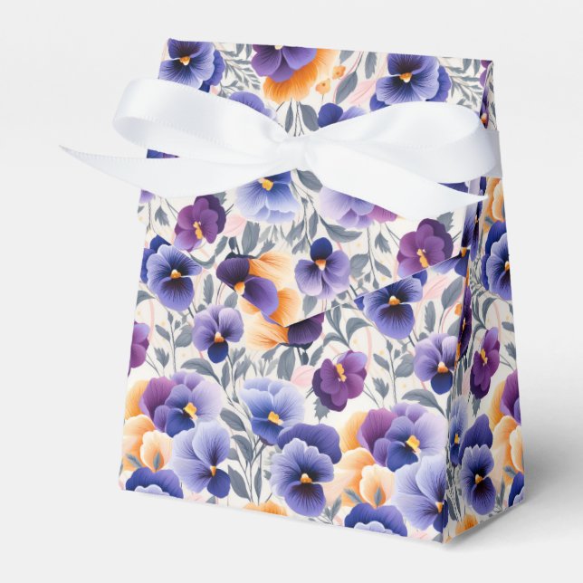 elegant whimsical pansy tiled  favour box (Front Side)