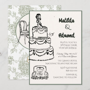 Elegant & Whimsical Pastel Green Toile Chinoiserie Invitation