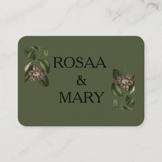 Elegant Whimsical Pink & Green Business Card (Front)
