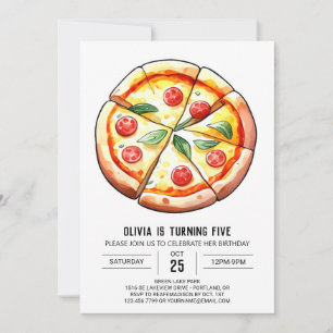 Elegant Whimsical Pizza Birthday Invitation