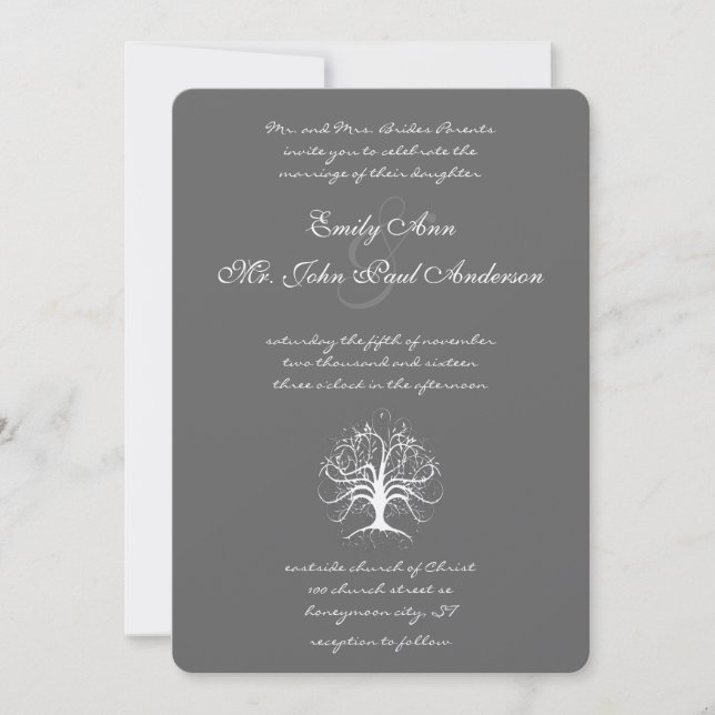 Elegant Whimsical Swirl Tree Invitation (Front)