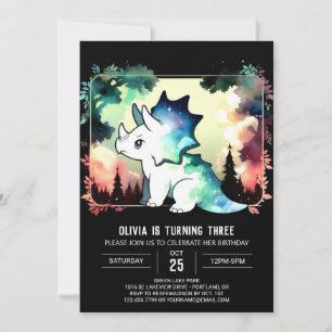 Elegant Whimsical Triceratops Birthday Invitation