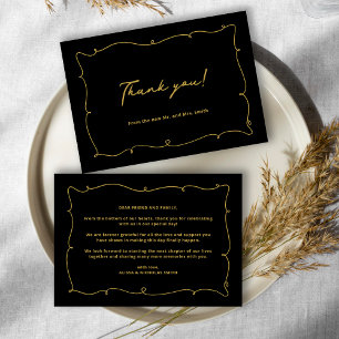 Elegant Whimsical Vintage Black and Gold Wedding Thank You Card