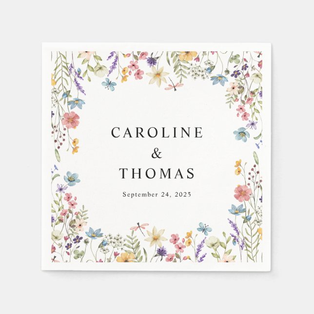 Elegant Whimsical Wildflower Wedding Napkin (Front)