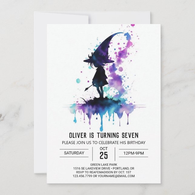 Elegant Whimsical Wizard Birthday Invitation (Front)