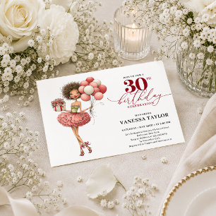 Elegant Whimsical Woman 30th Birthday Burgundy Car Invitation