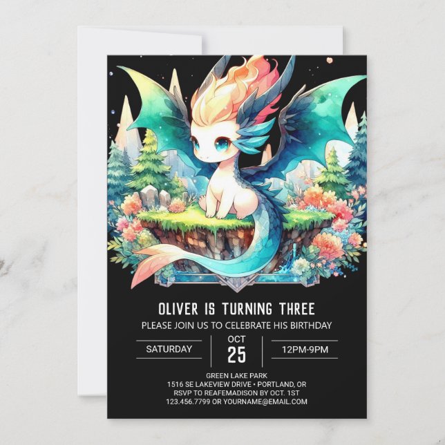 Elegant Whimsy Dragon Birthday Invitation (Front)