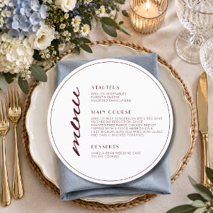 Elegant Whimsy Round Welcome Wedding Dinner Menu