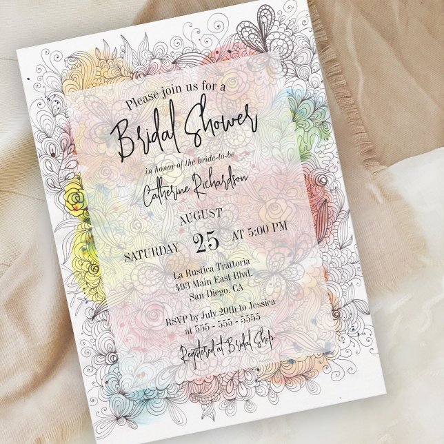 Elegant Whimsy Watercolor Floral Art Bridal Shower Invitation (Creator Uploaded)