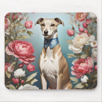 Elegant Whippet Portrait Pink Peony Flowers