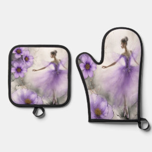 Elegant Whirl Ballet in purple Oven Mitt & Pot Holder Set
