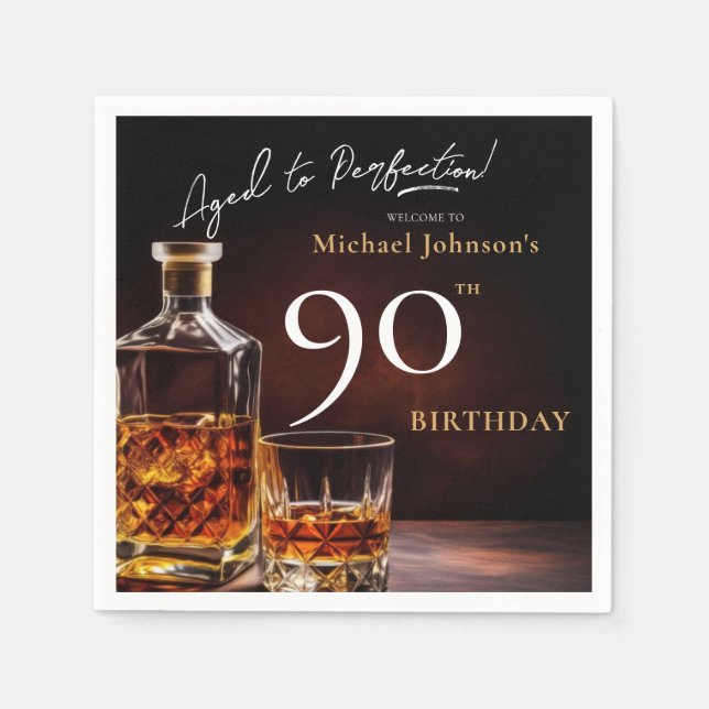 Elegant Whiskey Black Gold 90th Birthday Party Nap Napkin (Front)