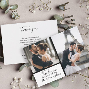 Elegant White 2 Photo Collage Wedding Card