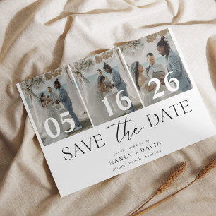 Elegant White 3 photo Collage wedding Save The Date