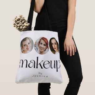 Elegant White 3 Photo MUA Makeup Artist Tote Bag
