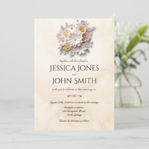 Elegant white 3D floral minimal wedding invitation