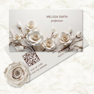Elegant White 3D Roses Business Card