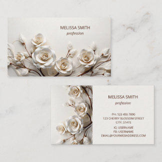 Elegant White 3D Roses Business Card