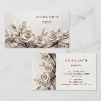 Elegant White 3D Roses Business Card