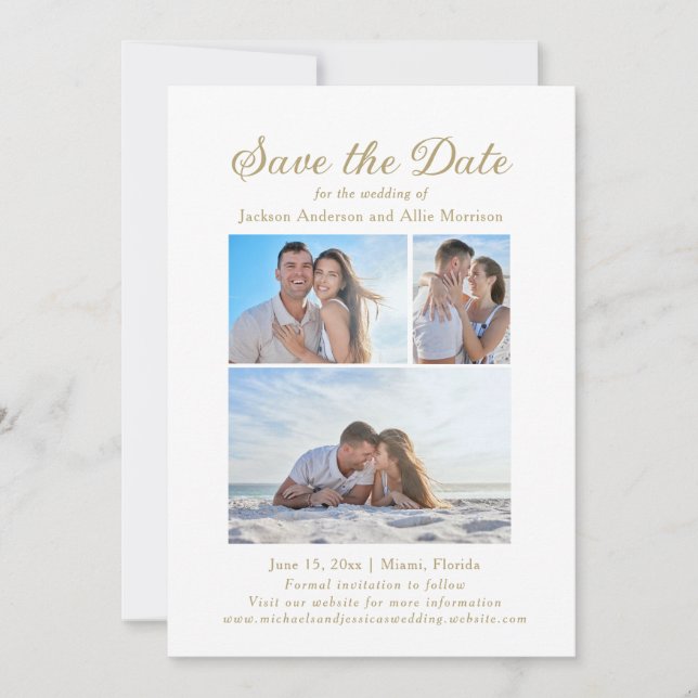 Elegant White 4 Photo 2 Sided Wedding  Save The Date (Front)