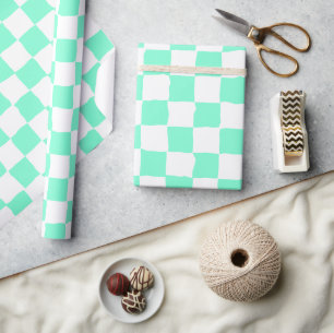 Elegant White and Aquamarine Checkerboard Painting Wrapping Paper