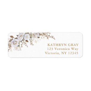 Elegant White and Beige Boho Roses Return Address Label