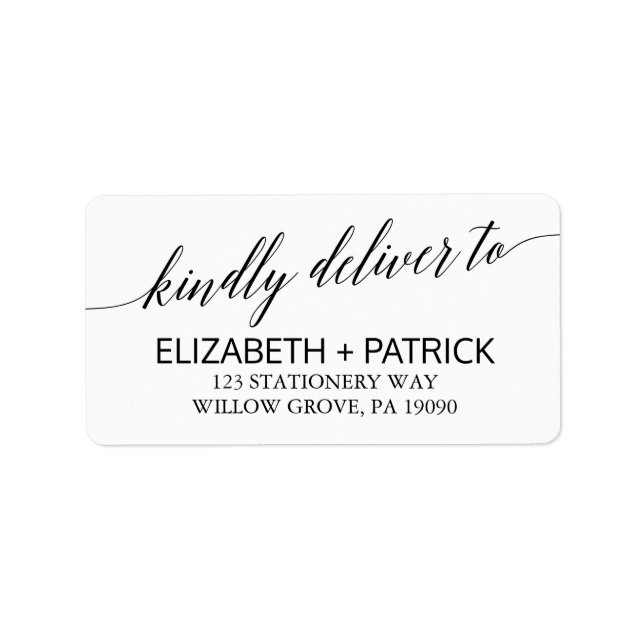 Elegant White and Black Calligraphy Wedding Label (Front)