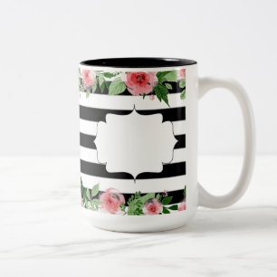 Elegant White and Black Floral Mug