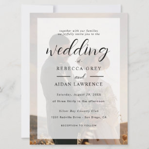 Elegant White and Black Gold Border Photo Wedding Card