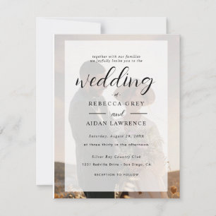 Elegant White and Black Gold Border Photo Wedding Card