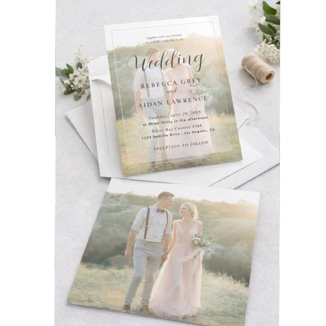 Elegant White and Black Gold Border Photo Wedding Invitation (Creator Uploaded)