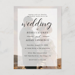 Elegant White and Black Gold Border Photo Wedding Postcard