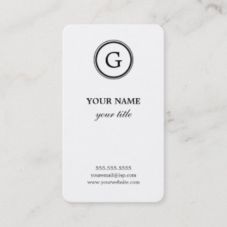 Elegant White and Black Monogram Business Cards
