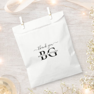 Elegant White and Black Monogram Initials Wedding Favour Bag