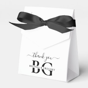 Elegant White and Black Monogram Initials Wedding Favour Box