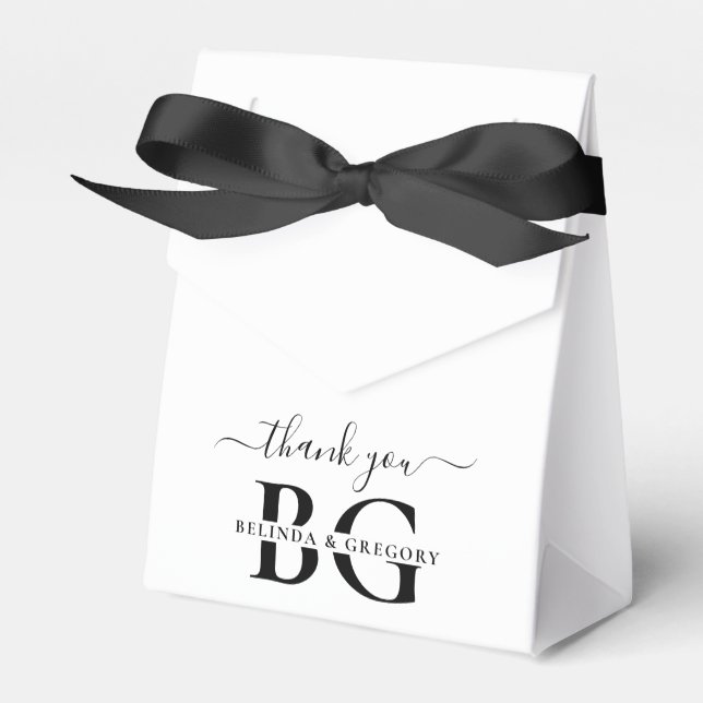 Elegant White and Black Monogram Initials Wedding Favour Box (Front Side)
