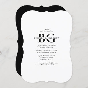 Elegant White and Black Monogram Initials Wedding  Invitation