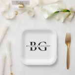 Elegant White and Black Monogram Initials Wedding Paper Plate<br><div class="desc">A minimalist black and white monogram initials wedding design. A simple design that uses the bride's and groom's initials and names to create an elegant classic monogram. A charming black and white minimalist monogrammed design with classy script typography. An elegant black and white monogram initials themed wedding paper plate design...</div>
