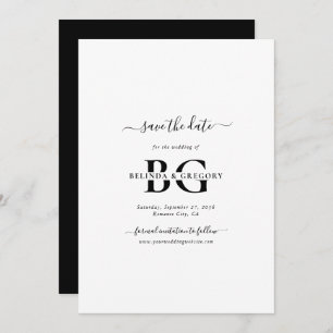 Elegant White and Black Monogram Initials Wedding Save The Date