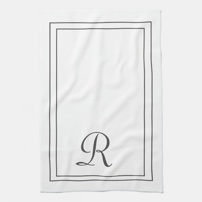 Elegant White and Black Monogrammed Tea Towel (Vertical)